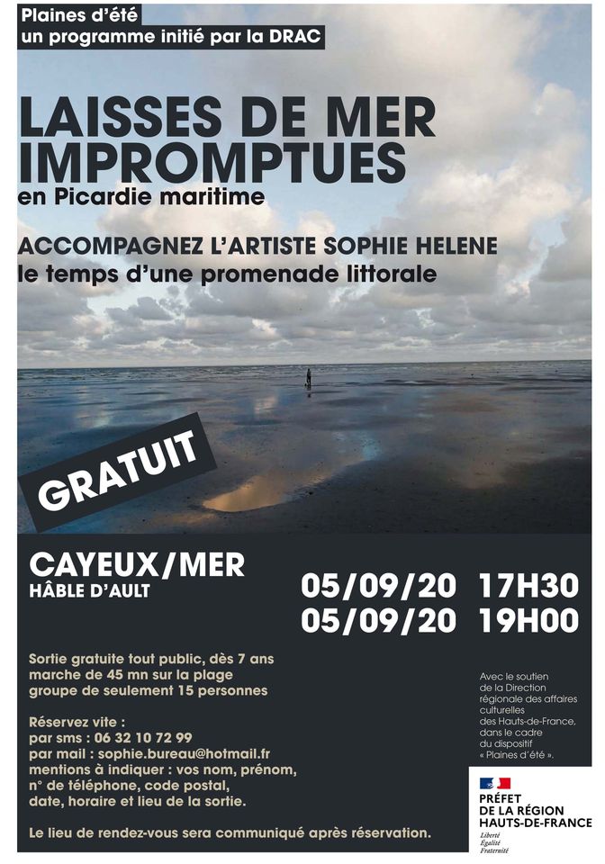 Affiche des "laisses de mer impromptues en Picardie maritime" avec Sophie Helene. 